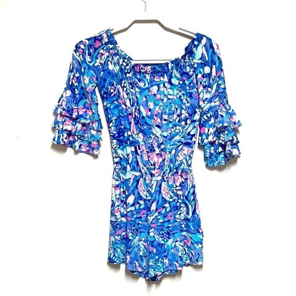 NWOT Lilly Pulitzer Women's Calla Romper Royal Purple Party Wave Sz XS - Picture 4 of 8